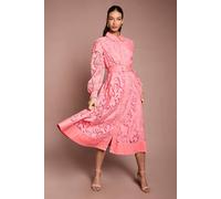 Coast Women's Embroidered Cutout Belted Shirt Dress in Coral | Size: 10