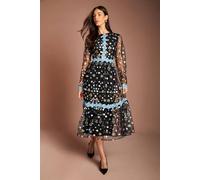 Coast Women's Embroidered Floral Midi Dress in Black | Size: 12 Coast Black 12