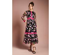 Coast Women's Embroidered Floral Midi Dress in Black | Size: 8