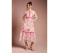Coast Women's Embroidered Floral Midi Dress in Nude | Size: 14