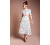 Coast Women's Embroidered Floral With Laid On Lace Midi Dress in Light Blue | Size: 10