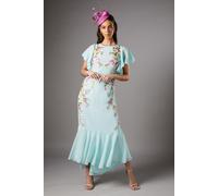 Coast Women's Embroidered Flutter Sleeve Midi Dress in Mint | Size: 8 Coast Mint 8