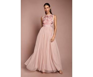 Coast Women's Embroidered Linear Floral Maxi Bridesmaid Dress in Blush | Size: 14