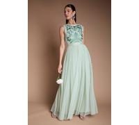 Coast Women's Embroidered Linear Floral Maxi Bridesmaid Dress in Sage | Size: 14