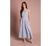 Coast Women's Embroidered Mesh Floral Textured Midi Dress in Pale Blue | Size: 14