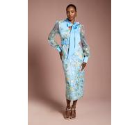 Coast Women's Embroidered Mesh Pussybow Midi Dress in Blue | Size: 8 Coast Blue 8