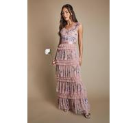 Coast Women's Embroidered Mesh Ruffle Pleat Maxi Bridesmaid Dress in Antique Rose | Size: 8