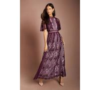 Coast Women's Embroidered Mesh Short Cape Sleeve Maxi Dress in Fig | Size: 8 Coast Fig 8