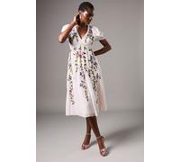 Coast Women's Embroidered Midi Dress in Nude | Size: 8 Coast Nude 8