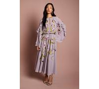 Coast Women's Embroidered Tiered Chiffon Midi Dress in Mauve | Size: 10 Coast Mauve 10