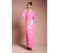 Coast Women's Embroidered V Neck Wrap Midi Dress in Hot Pink | Size: 14 Coast Hot Pink 14