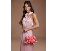 Coast Women's Estelle Satin Flower Clutch Bag With Crossbody Strap in Coral