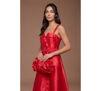 Coast Women's Estelle Satin Flower Clutch Bag With Crossbody Strap in Dark Red
