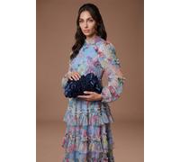 Coast Women's Estelle Satin Flower Clutch Bag With Crossbody Strap in Navy
