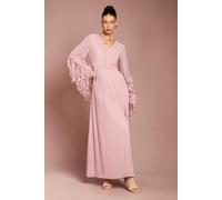 Coast Women's Feather Cuff V Neck Georgette Maxi Dress in Blush | Size: 10 Coast Blush 10