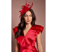 Coast Women's Feather & Loop Detail Wide Fascinator in Red
