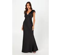 Coast Women's Feather Shoulder Detail V Neck Satin Black Maxi Dress | Size: 10