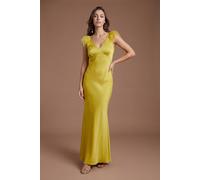 Coast Women's Feather Shoulder Detail V Neck Satin Maxi Dress in Chartreuse | Size: 12