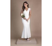 Coast Women's Feather Shoulder Detail V Neck Satin Wedding Dress in Ivory | Size: 8 Coast Ivory 8