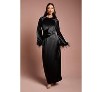 Coast Women's Feather Trim Satin Maxi Dress in Black | Size: 10