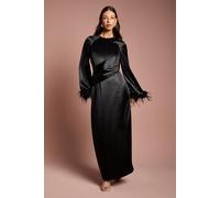 Coast Women's Feather Trim Satin Maxi Dress in Black | Size: 12 Coast Black 12