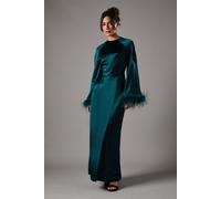 Coast Women's Feather Trim Satin Maxi Dress in Green | Size: 14 Coast Green 14