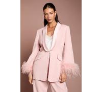 Coast Women's Feather Trim Single Breasted Tux Style Blazer in Blush | Size: 14 Coast Blush 14