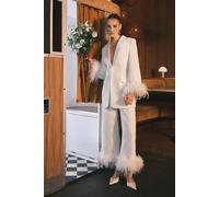 Coast Women's Feather Trim Single Breasted Tux Style Wedding Blazer in Ivory | Size: 12 Coast Ivory 12