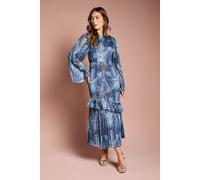 Coast Women's Flare Sleeve Midi Dress With Animal Print in Blue | Size: 16 Coast Blue 16