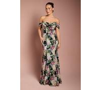Coast Women's Floral Bardot Maxi Dress in Black | Size: 12 Coast Black 12