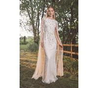 Coast Women's Floral Embellished Cape Maxi Wedding Dress in Ivory | Size: 12 Coast Ivory 12