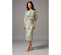 Coast Women's Floral Embellished Cape Midi Dress in Sage | Size: 12 Coast Sage 12