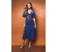 Coast Women's Floral Embellished Flutter Sleeve Midi Dress in Blue | Size: 10 Coast Blue 10