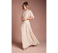 Coast Women's Floral Embroidered & Beaded Angel Sleeve Maxi Dress in Blush | Size: 8 Coast Blush 8