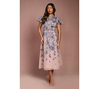 Coast Women's Floral Embroidered Cutwork Sleeve Midi Dress in Peach | Size: 12