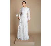 Coast Women's Floral Placement Embellished Wedding Dress With Balloon Sleeve in Ivory | Size: 14