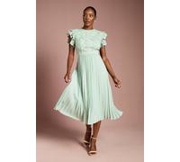 Coast Women's Flutter Sleeve Lace Top Pleated Skirt Midi Dress in Sage | Size: 8 Coast Sage 8