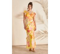 Coast Women's Frill Deep V Fitted Maxi Dress in Yellow | Size: 10 Coast Yellow 10