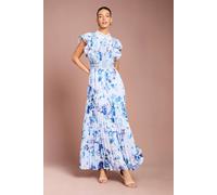 Coast Women's Frill Sleeve Contrast Collar Pleat Skirt Maxi Dress in Blue | Size: 12