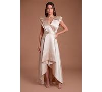 Coast Women's Frill Sleeve V Neck Midi Dress in Champagne | Size: 8