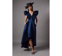 Coast Women's Frill Sleeve V Neck Midi Dress in Navy | Size: 10