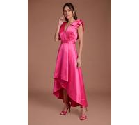 Coast Women's Frill Sleeve V Neck Midi Dress in Pink | Size: 12