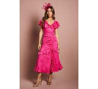 Coast Women's Frill V Neck Jacquard Midaxi Wedding Guest Dress in Pink | Size: 10 Coast Pink 10