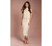 Coast Women's Fringe Embellished Midi Skirt in Champagne | Size: 12 Coast Champagne 12