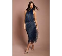 Coast Women's Fringe Embellished Midi Skirt in Navy | Size: 8