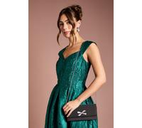 Coast Galaxy Satin Diamante Bow Brooch Clutch Bag, One Size, black