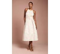 Coast Women's Halter Neck Jacquard Belted Midi Dress in Neutral | Size: 16 Coast Neutral 16