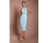Coast Women's Halter neck Jacquard Midi Dress With Gold Buttons in Blue | Size: 14 Coast Blue 14