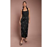 Coast Women's Halter Satin Midi Dress With Pearl in Black | Size: 8