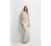 Coast Women's Halterneck Sequin Bridesmaid Maxi Dress in Champagne | Size: 16